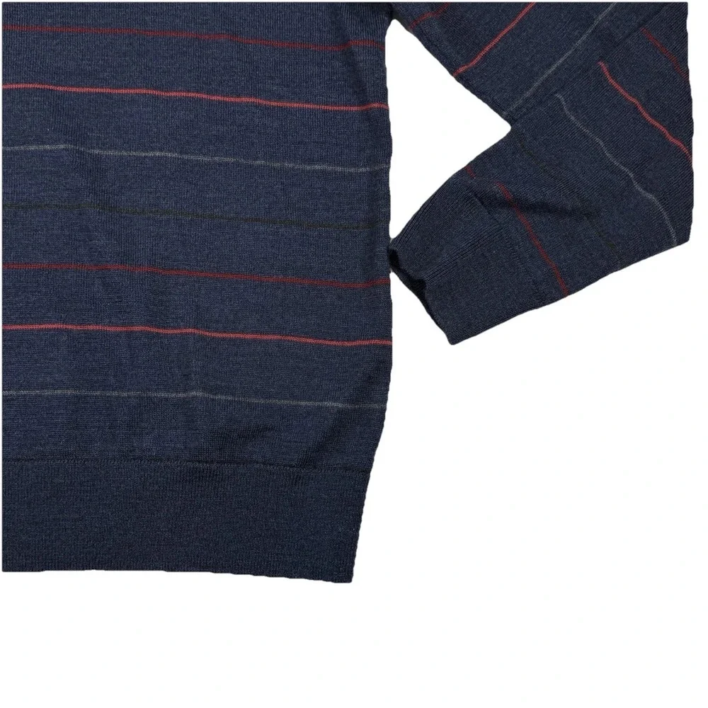Banana Republic 100% Merino Wool Crew Neck Sweater Blue Striped Mens Large